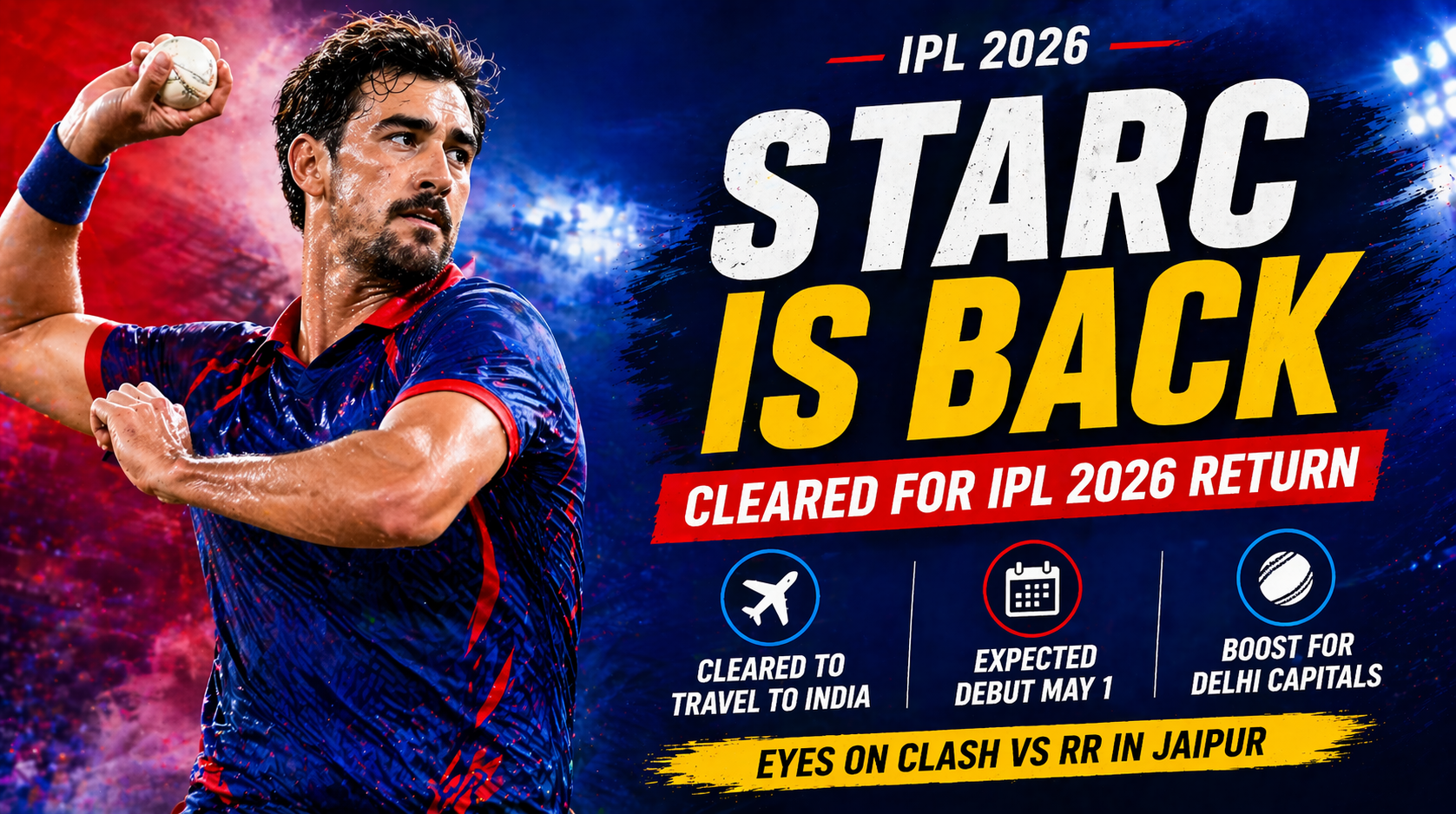 Mitchell Starc cleared to travel to India, set for Delhi Capitals debut on May 1
